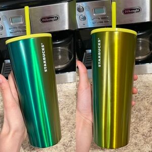 Starbucks Gradient Tumbler 24 oz Stainless Steel Venti Yellow Green with Straw